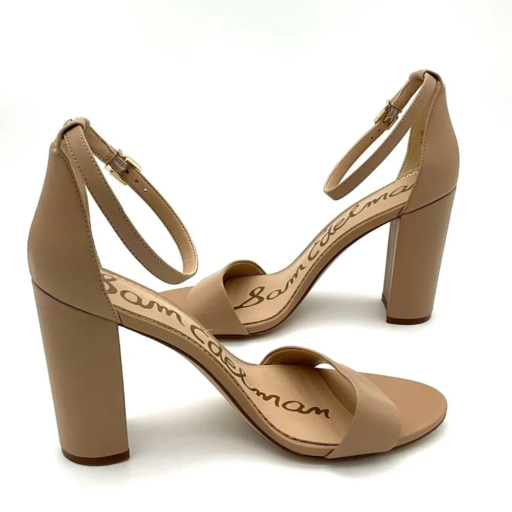 Sam Edelman Nude Ankle Strap Block Heel Sandals Womens Size 7 Medium Leather - Picture 3 of 10